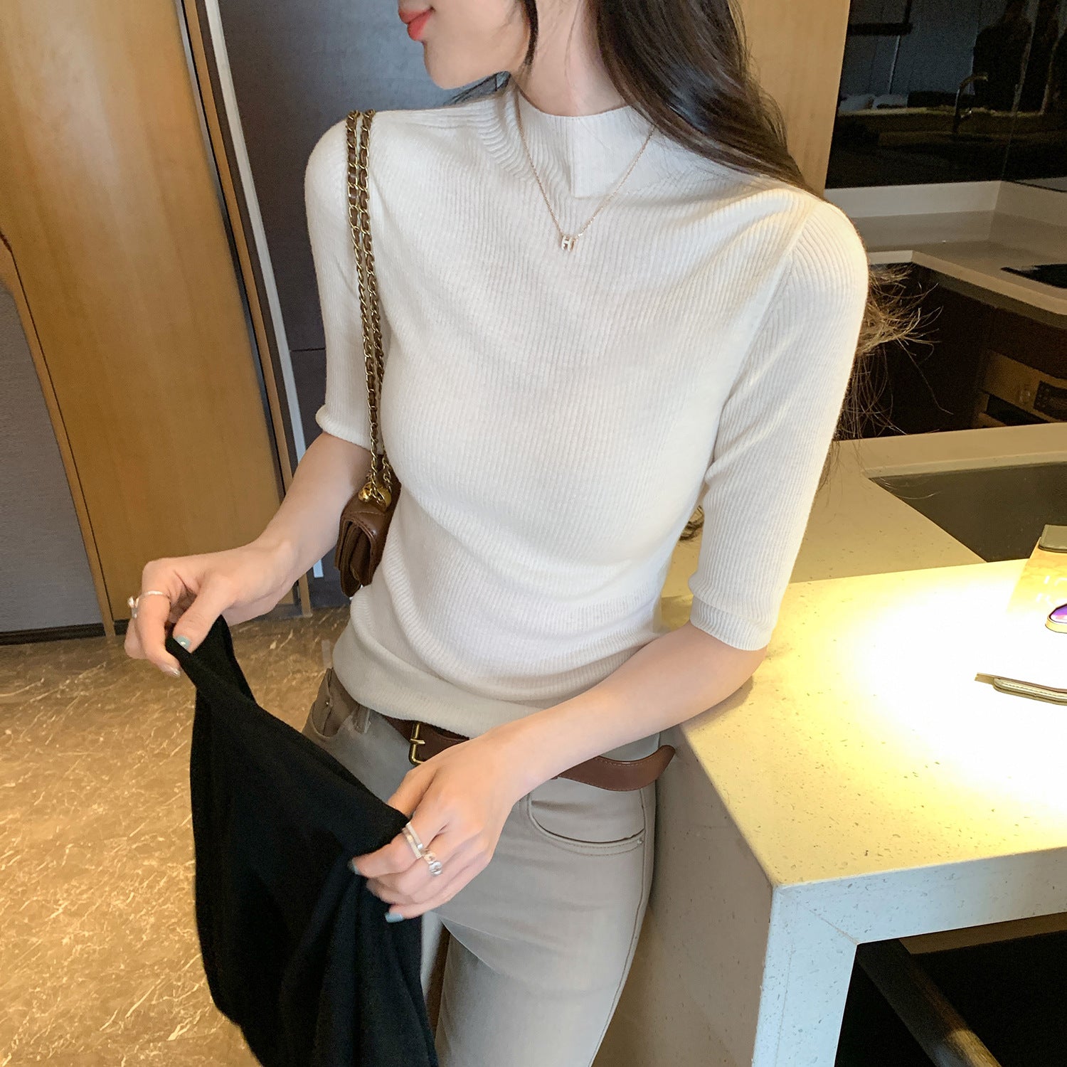 Elegant Mock-Neck Knit Bodysuit